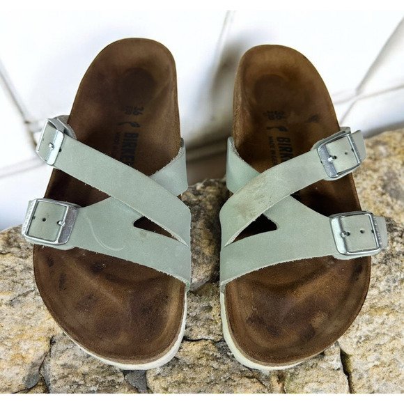 Birkenstock YAo Slide Sandals Aqua Leather Strappy Buckle Size 36 Women's US 5 - Picture 14 of 15